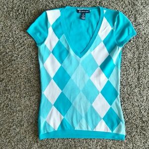 SALE: INC | Blue Argyle Top